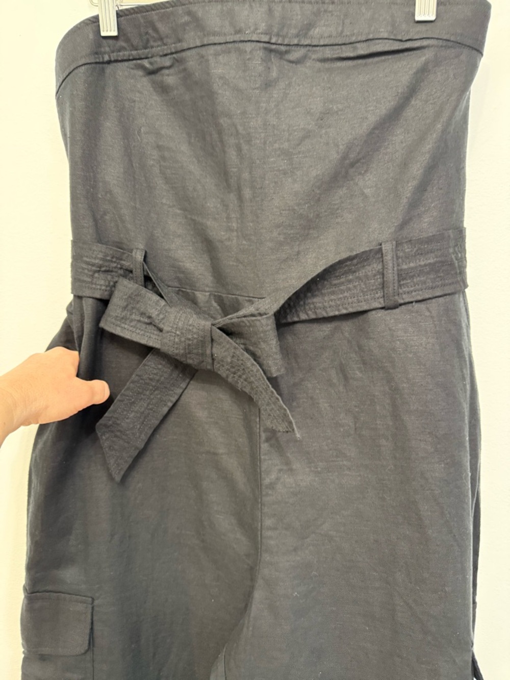 Gap Black Linen Cotton Cargo Jumpsuit Wide Leg Strapless Women’s Medium NEW - Picture 3 of 11